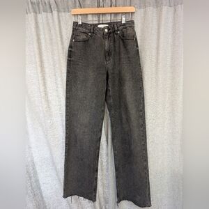 Wide Leg l Medium Rise l Raw Hem Black jeans